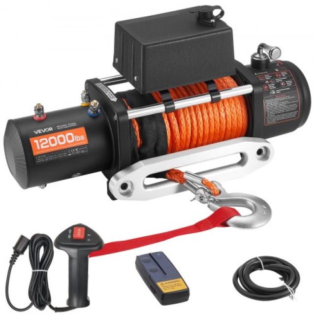 VEVOR Ηλεκτρικός Γρύλος 12V DC, 5400 kg, με Συνθετικό Σχοινί, Αδιάβροχος IP55, Ασύρματο & Ενσύρματο Τηλεχειριστήριο HCSDDJP120000Z8JO001V9