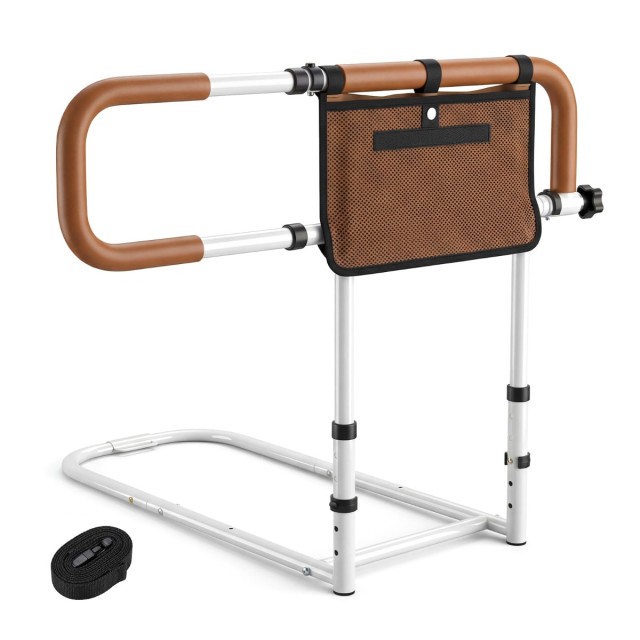 Costway Πτυσσόμενο Κάγκελο Κρεβατιού για Ηλικιωμένους με Ρυθμιζόμενο Πλάτος και Ύψος, Καφέ, 49–59 x 57,5–77,5 x 61 cm HW74748WH