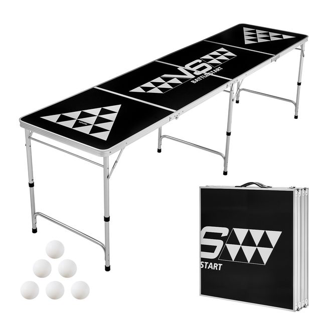 VEVOR Φορητό Αναδιπλούμενο Τραπέζι Beer Pong 2,4 μ., Ρυθμιζόμενο Ύψος, με Λαβές Μεταφοράς και 6 Μπάλες, Μαύρο ZDPJYXZJCK00KCZ7I001V0