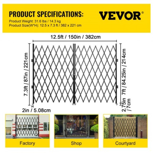 Πτυσσόμενη Πόρτα Ασφαλείας VEVOR 6.5x12 με Κλειδιά SSFDMSM2X3.66M001V0