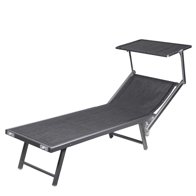 Galileo Κρεβάτι παραλίας με σκίαστρο, κατασκευή από αλουμίνιο, κάθισμα από πολυεστέρα και PVC, πτυσσόμενο, silver mlange Riccione Est 5901428