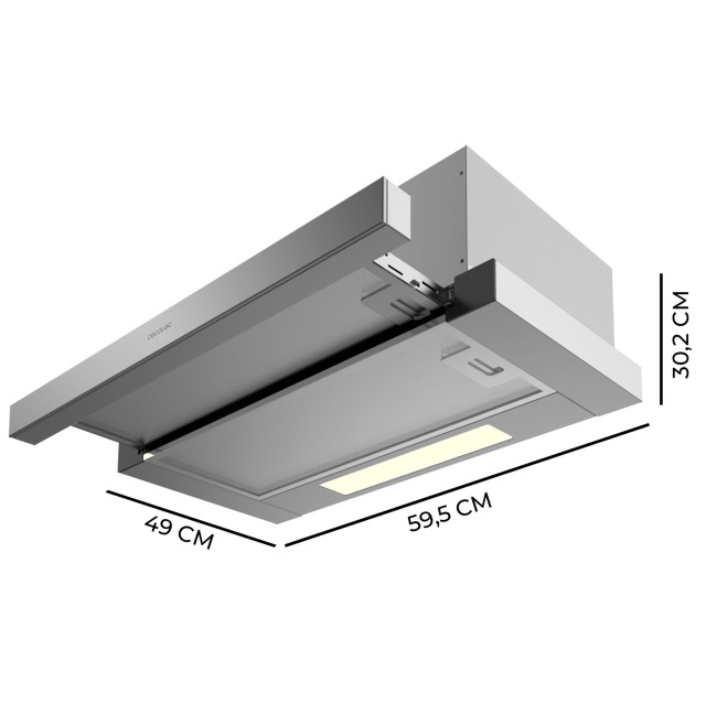 CECOTEC Τηλεσκοπικός Απορροφητήρας Bolero Flux TLM 606500 Inox, 60cm, 650m3/h, 165W, Κλάση A, 2 Ταχύτητες, Φίλτρο Άνθρακα CEC-02862