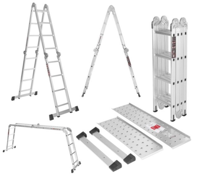 Kraft&Dele Πολυλειτουργική Σπαστή Σκάλα Αλουμινίου 4x4 με Πλατφόρμα 460 cm  KD-4071