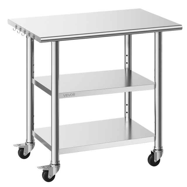 VEVOR Ανοξείδωτο Τραπέζι Εργασίας 61x91,5 cm με 2 Ράφια και Ρόδες CFBXGGZTSCDJCHIPV001V0