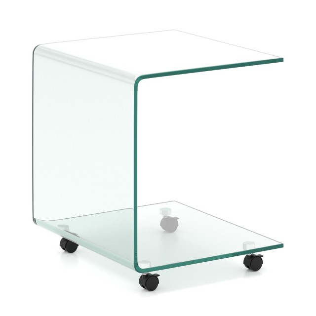 Costway Διάφανο Πλαϊνό Τραπέζι C-Σχήμα με Τροχούς από Σκληρυμένο Γυαλί JV12964TR