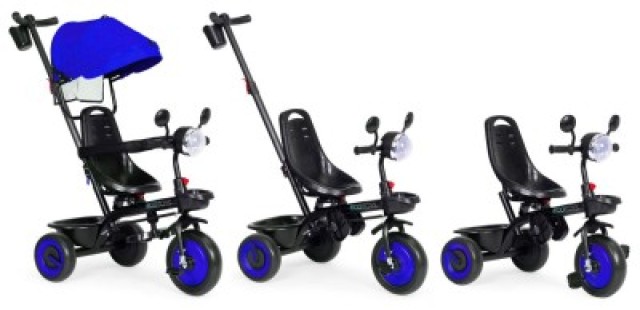 ECOTOYS Παιδικό τρίκυκλο καρότσι 3 σε 1 με περιστρεφόμενο κάθισμα και μπλε σκίαστρο WQL-066-51-Blue