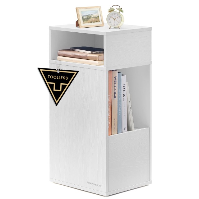 SONGMICS Λεπτό Κομοδίνο με 2 Ανοιχτά Ράφια & 1 Συρτάρι, Εύκολη Συναρμολόγηση χωρίς Εργαλεία, Λευκό, 30x25x59,4 εκ. LET911WE01
