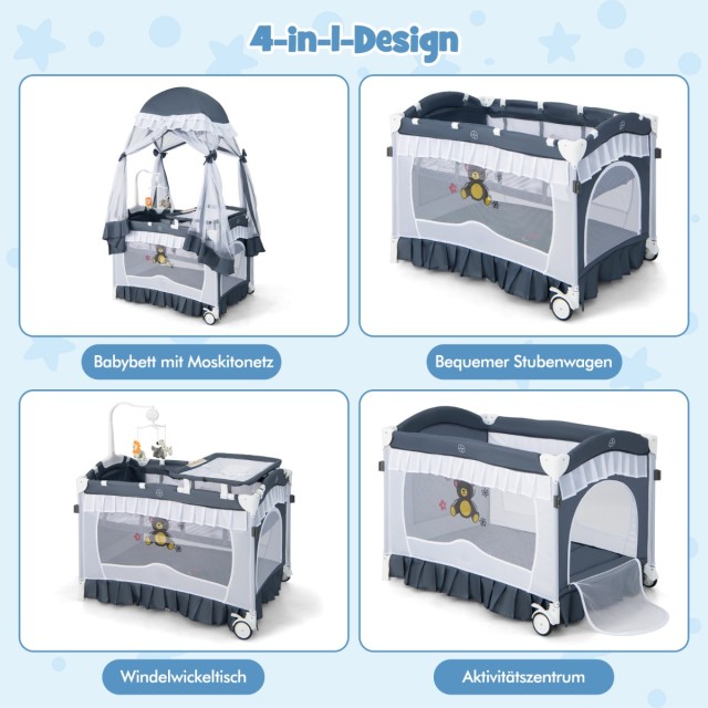 Costway Πολυλειτουργικό Βρεφικό Κρεβάτι 4-σε-1 με Διαστάσεις 66 x 90 x 110 εκ. BE10018GR