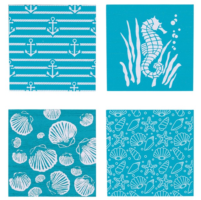 Villa dEste Home Σετ 4 Σουβέρ από Ξύλο MDF σε Παραθαλάσσιο Στυλ Τυρκουάζ Ocean 5922315