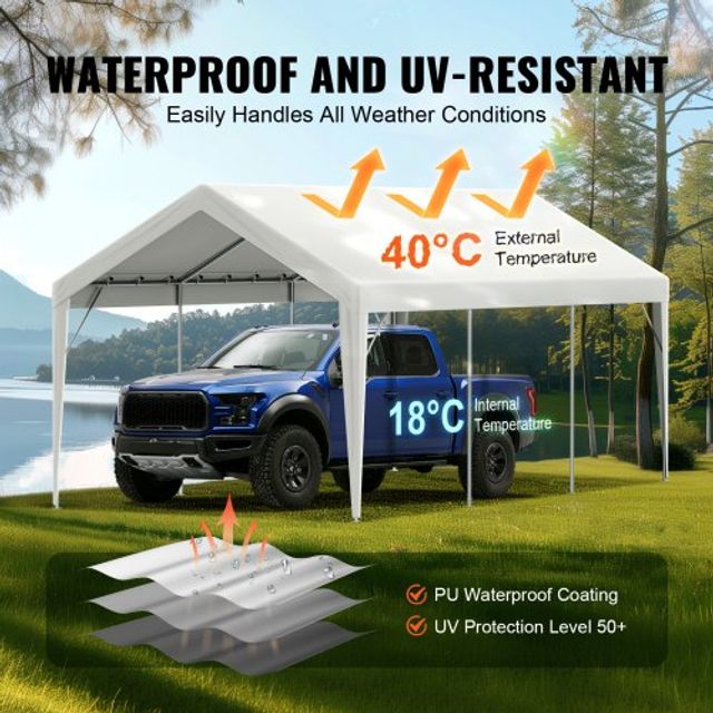VEVOR Αντικατάσταση Καλύμματος Carport 10x20 ft, Αδιάβροχο & UV Προστατευμένο, Λευκό (Μόνο Κάλυμμα) CKPB10X20FTD1VXCBV0