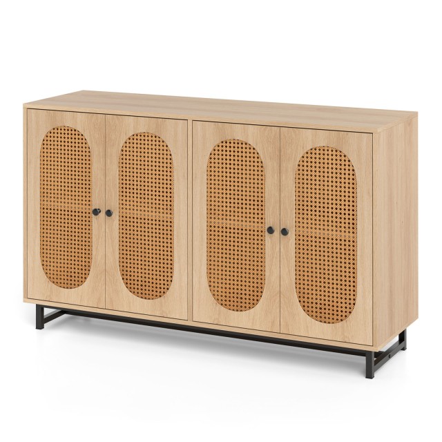 Costway Μπουφές Sideboard με 4 Πόρτες από Rattan και Ρυθμιζόμενα Ράφια, Φυσικό, 81 x 40 x 126 εκ. JV12095NA+