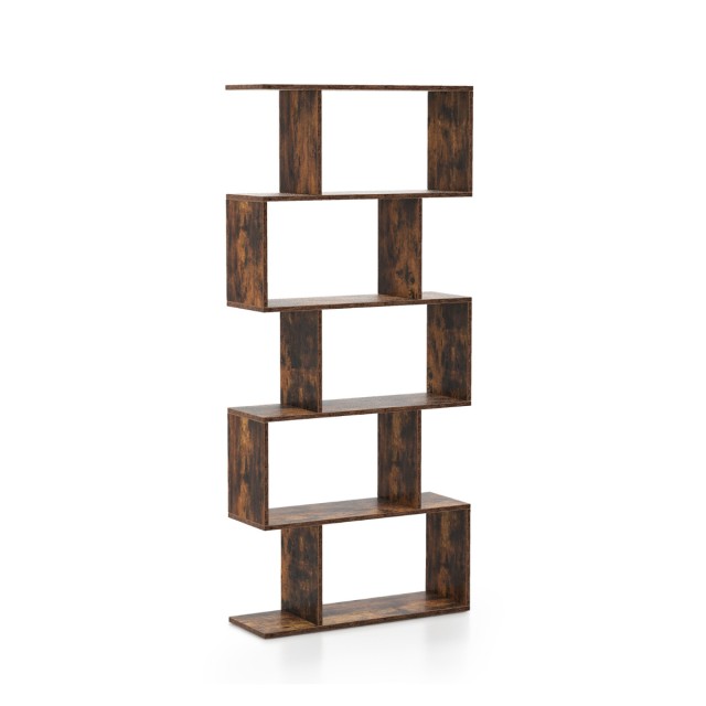 Costway Ξύλινη Βιβλιοθήκη με 5 Ράφια & Προστασία Ανατροπής Ελεύθερης Στάσης Vintage Καφέ CB10554CF