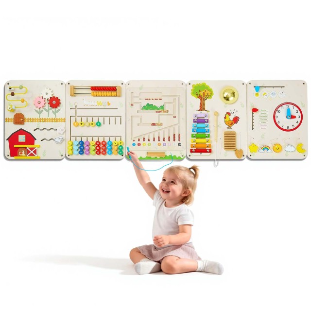 VEVOR Πίνακας Δραστηριοτήτων Τοίχου Montessori 16 σε 1, 5 Πάνελ, Ξύλινος ETMLGBMZKZHSIPVEV001V0