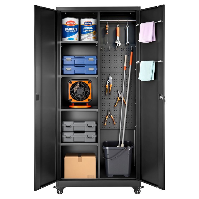 VEVOR Μεταλλική Ντουλάπα Αποθήκευσης με Ρυθμιζόμενες Ράφια & Κλειδαριά, 179.5 cm, 5 Επιπέδων, Ροδάκια για Γκαράζ ή Υπόγειο DXCWJHS2MN5G109PR001V0