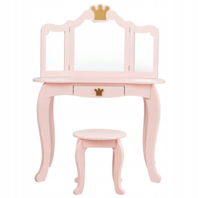 Παιδικό Ξύλινο Μπουντουάρ με Καθρέπτη και Σκαμπό 80 x 42 x 105 cm Costway HY10297PI