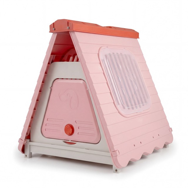 Costway Πτυσσόμενο πλαστικό σπιτάκι σκύλου εξωτερικού χώρου με αεριζόμενα παράθυρα, ροζ, 68 x 60 x 72 cm PU10107PI
