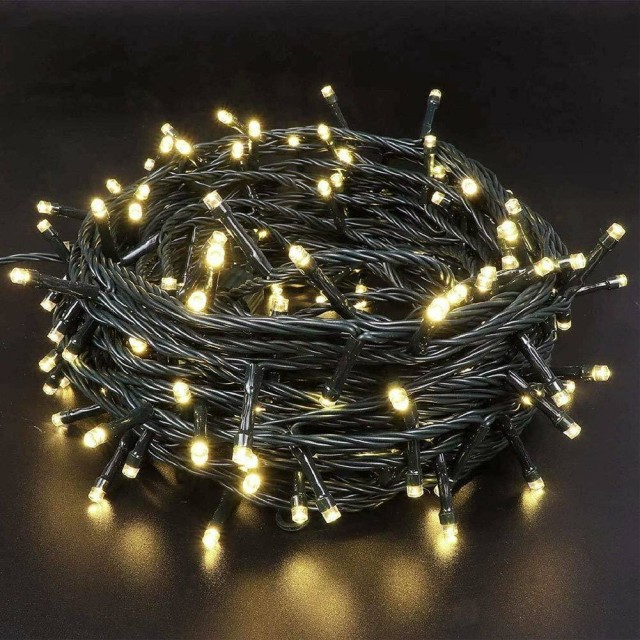 BAKAJI Αλυσίδα Φώτων 300 LED Πυγολαμπίδες Θερμό Λευκό με Ελεγκτή 8 Λειτουργιών Εξωτερικού Χώρου 02825698