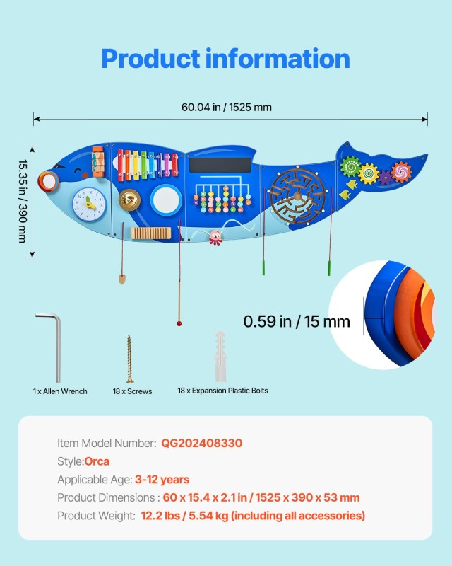 Πάνελ Δραστηριοτήτων Τοίχου  Όρκα με 12 Δραστηριότητες Montessori 3-12 Ετών ETMLGBMZKZHSMT5E4V0 VEVOR