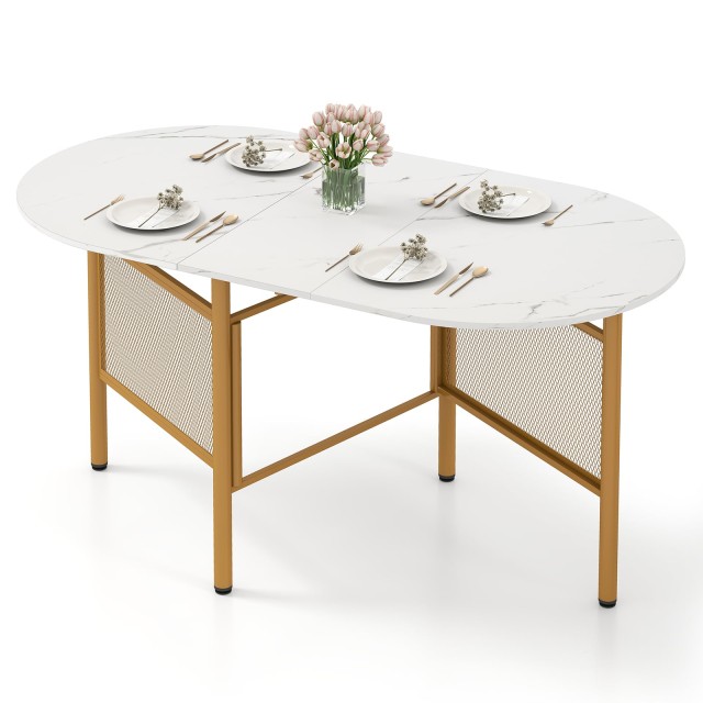 Costway Πτυσσόμενο τραπέζι φαγητού για 6-8 άτομα 150 x 80 x 76 εκ., λευκό/χρυσό KC59367WH