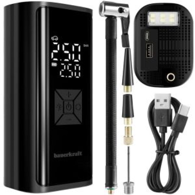 Bauerkraft Ηλεκτρική αντλία ποδηλάτου - κομπρεσέρ για ελαστικά με powerbank 6000mAh και φακό LED H-652