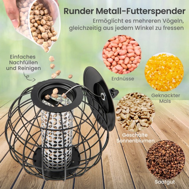 Costway Ανθεκτική Ταΐστρα Πουλιών κατά των Σκίουρων, Κρεμαστή, 21 x 22,5 εκ., Μαύρη GT4051