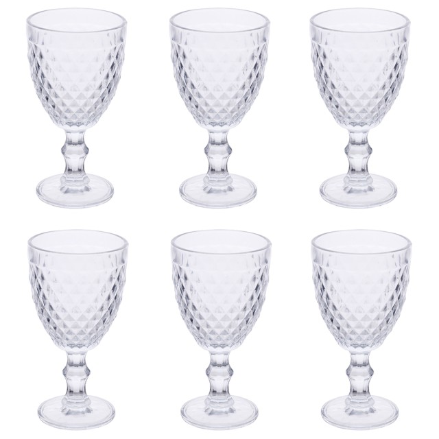 Villa dEste Home Σετ 6 Ποτήρια Κρασιού 340 ml από Γυαλί με Ανάγλυφη Επιφάνεια Διαφανή Diamond Madame 5913498