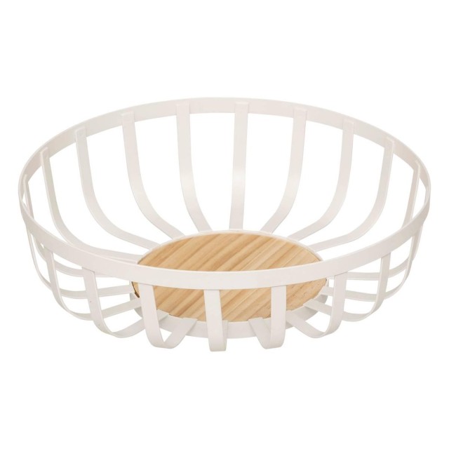 5FIVE Simply smart Καλάθι Φρούτων Balm Διάμετρος 28 εκ., Λευκό με Ξύλινη Βάση 190169