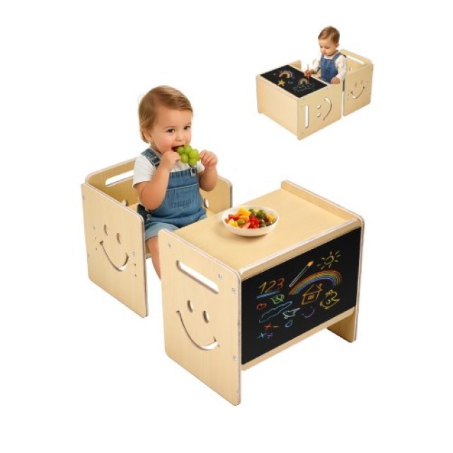 VEVOR Σετ Τραπεζιού και Καρέκλας Montessori με Μαυροπίνακα για Νήπια από Ξύλο ETDNZY1708118E4HMV0