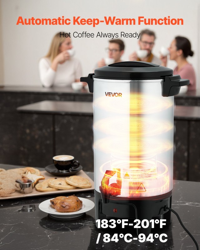 VEVOR Επαγγελματική Καφετιέρα 4.5L, 30 Κούπες, 1190W, 183℉-201℉ SYKFT30CUPSWUUJ56001V2