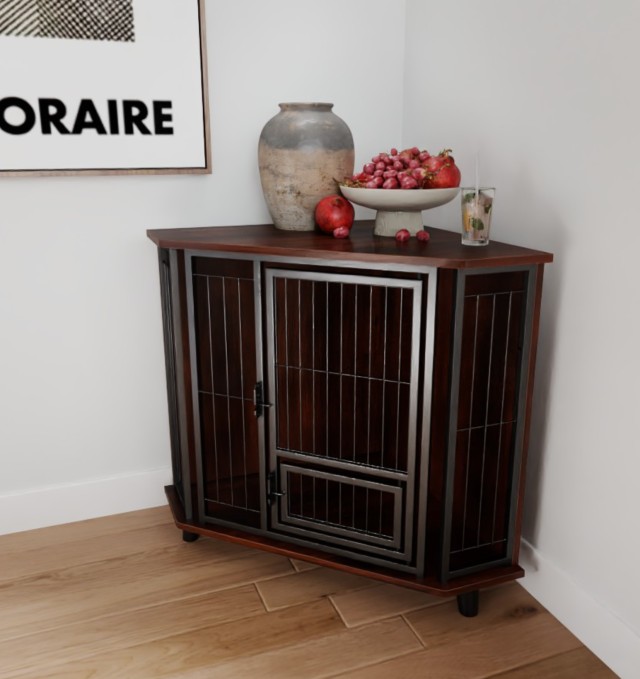 Costway Πολυλειτουργικό Κουτί Σκύλου Γωνιακής Τοποθέτησης 60 x 60 x 71,5 cm με Δυνατότητα Χρήσης ως Βοηθητικό Τραπέζι και Ράφι για TV PU10090