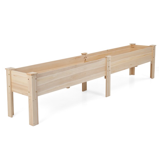 Costway Ξύλινο υπερυψωμένο παρτέρι με οπές αποστράγγισης και 2 χώρους φύτευσης, φυσικό, 51,5 x 43,5 x 240 cm GT4630NA