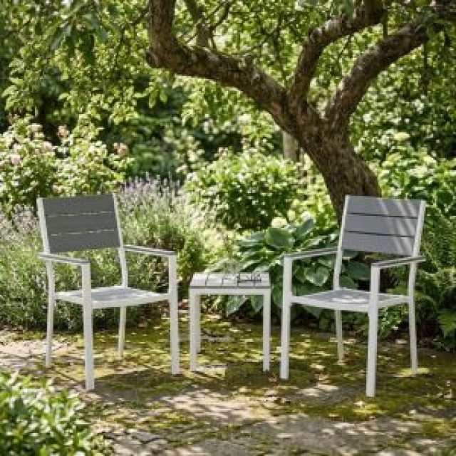 MultiGarden Σετ 2 καρεκλών κήπου για βεράντα ή μπαλκόνι, από ατσάλι και HDPE, σε γκρι και λευκό χρώμα MultiGarden YC-051KD-4-5