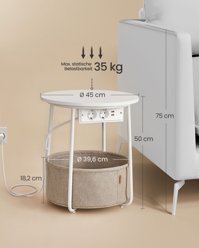 Τραπέζι VASAGLE LET228W02 με Καλάθι & Ρεύμα 