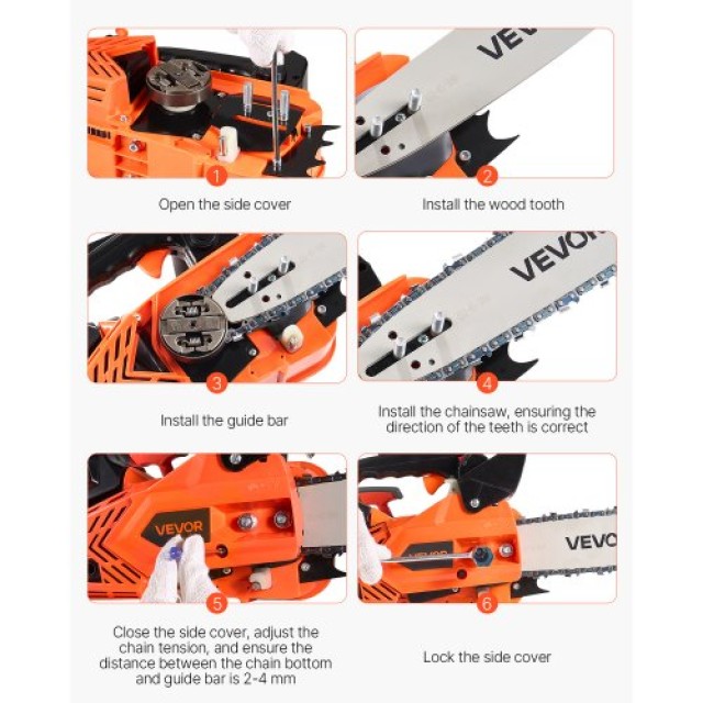 VEVOR Αλυσοπρίονο Βενζίνης 25cc 1.02 HP 12 ιντσών για Κοπή Ξύλου RQLJ12INCHECGYJ4G001V0