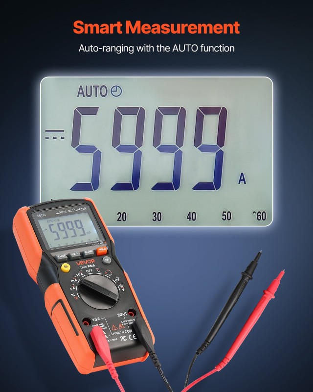 VEVOR Ψηφιακό Πολυμέτρο TRMS (6000 Μετρήσεις) - 190 x 95 x 60 mm WYB1000VACDCRIU9H001V9