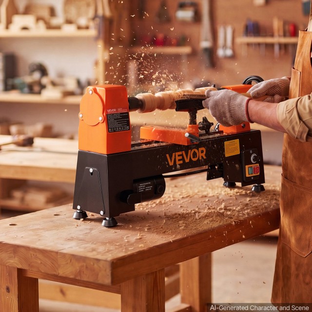 VEVOR Μίνι ξυλουργικός τόρνος πάγκου 1/3 HP 200x330 mm, μεταβλητής ταχύτητας 150-3200 rpm TSMGCC25K0339G6FZ001V2