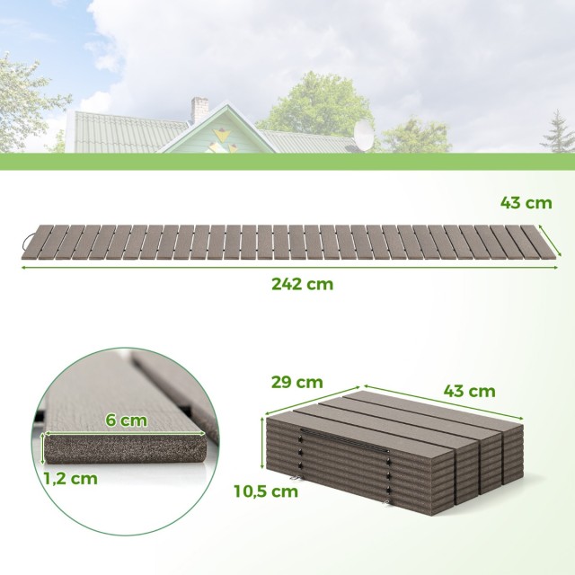 Costway  Ρολόδρομος από HDPE, ανθεκτικός στις καιρικές συνθήκες, αναδιπλούμενος, γκρι, 242 εκ. x 43 εκ. NP12047CF