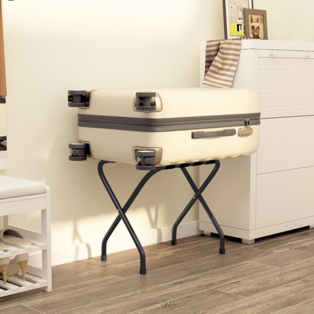 vidaXL Αναδιπλούμενη Βάση Αποσκευών Ξενοδοχείου από Ατσάλι και Νάιλον σε Μαύρο Χρώμα 153077