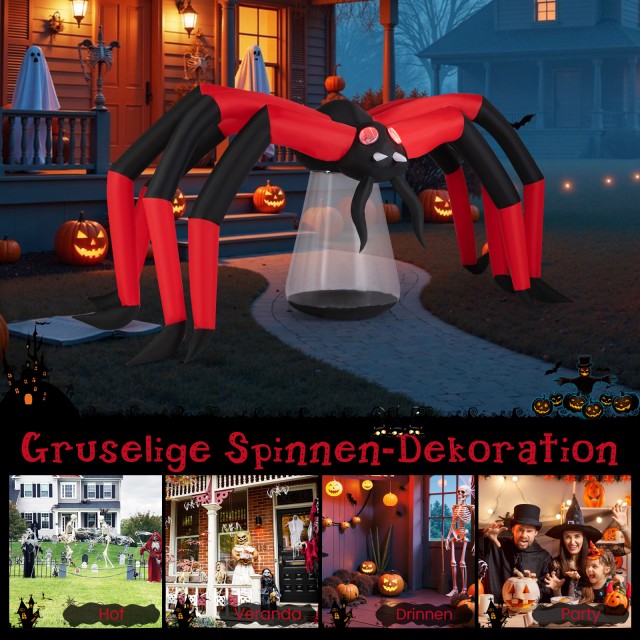 Costway 313 εκ. Φουσκωτή Αράχνη για το Halloween με Κόκκινα Μάτια Σήραγγας & LED Φωτισμό CM25201DE