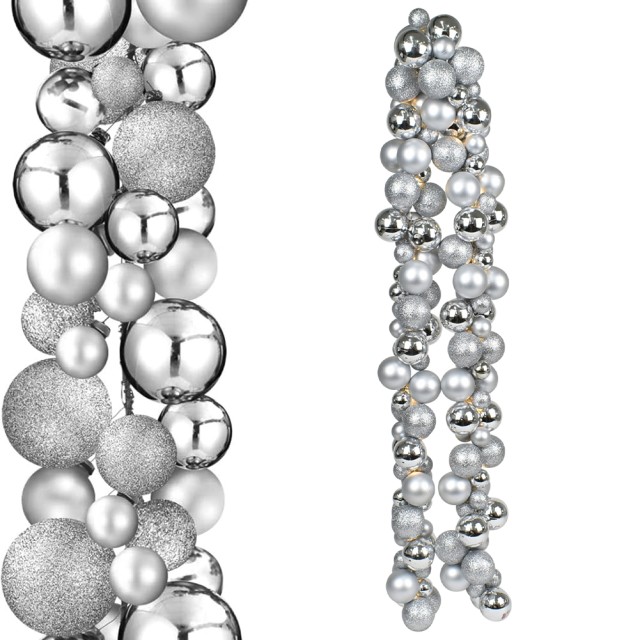 BAKAJI Γιρλάντα Χριστουγεννιάτικη 142 Μπάλες Χριστουγεννιάτικες 180εκ Γιρλάντα με LED Ασημί 02842888