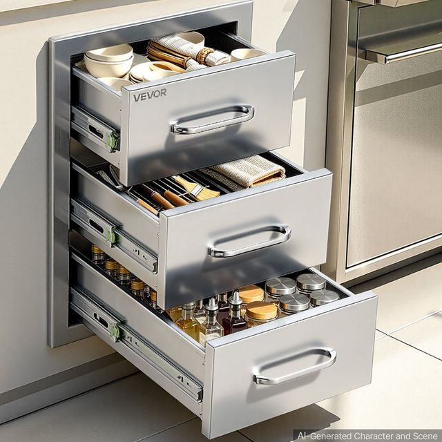 VEVOR Συρτάρια Εξωτερικής Κουζίνας 57 x 50,5 x 35,2 εκ. 3 Επιπέδων με Χερούλι για Νησίδα BBQ CGCTJ145W2056EBFI001V0