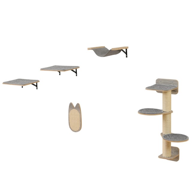 Costway Σετ Επίπλων Γάτας με Επιτοίχιο Σχεδιασμό: Πολυεπίπεδο Ονυχοδρόμιο, Πλατφόρμες, Ξύστρα και Αιώρα για Γάτες PV10307GR