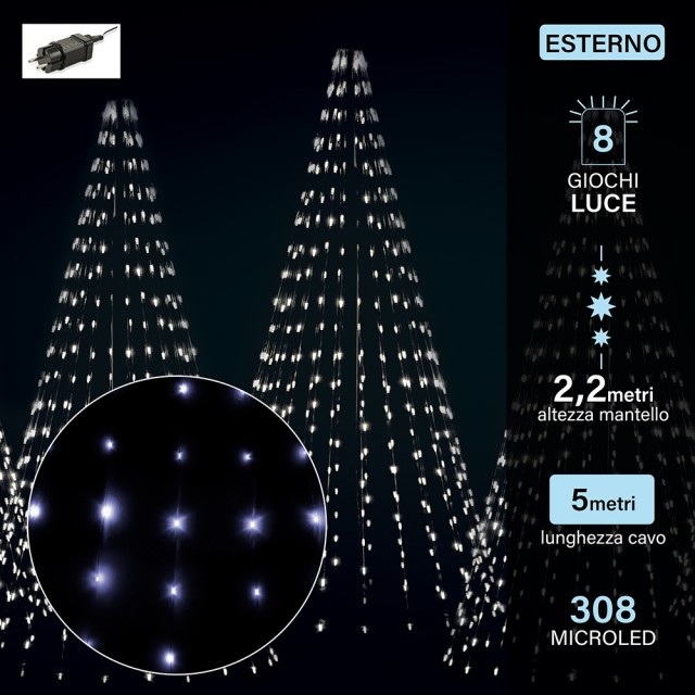 Kooper Mantello 308 microled ψυχρό λευκό 14 χορδές ύψος 22 μ 8 εφέ φωτισμού εξωτερική χρήση 5 μ Santas House 5913592