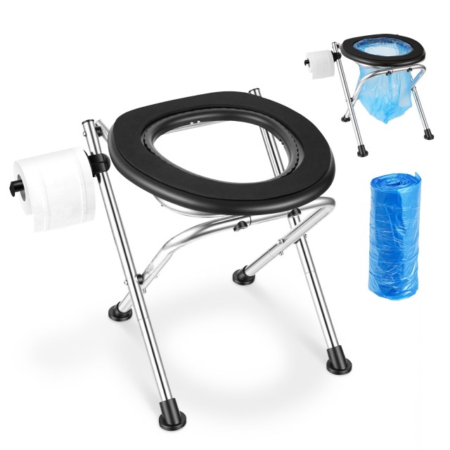 VEVOR Φορητή Τουαλέτα για Κατασκήνωση, Αναδιπλούμενη, κατασκευασμένη από Ανοξείδωτο Χάλυβα, με Μαλακό Κάθισμα, Αντοχή έως 160 kg BXSMTJYX0000L0JAA001V0