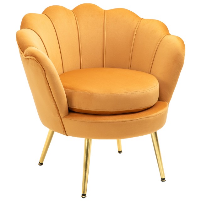 Πολυθρόνα HOMCOM Vintage Design σε κίτρινη βελούδινη πολυθρόνα κρεβατοκάμαρας 839-012YL