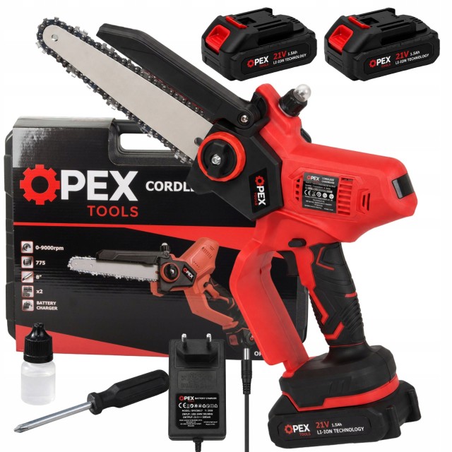Verk Group Αλυσοπρίονο Μπαταρίας 21V με Λάμα 8 OPEX TOOLS, 2 Μπαταρίες, Φορτιστή & Βαλίτσα Μεταφοράς 5907451391426