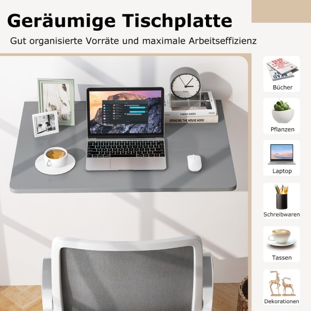 Costway  Επιτοίχιο Πτυσσόμενο Τραπέζι Κουζίνας, Χρώμα Γκρι, 80 x 60 cm CB10641GR