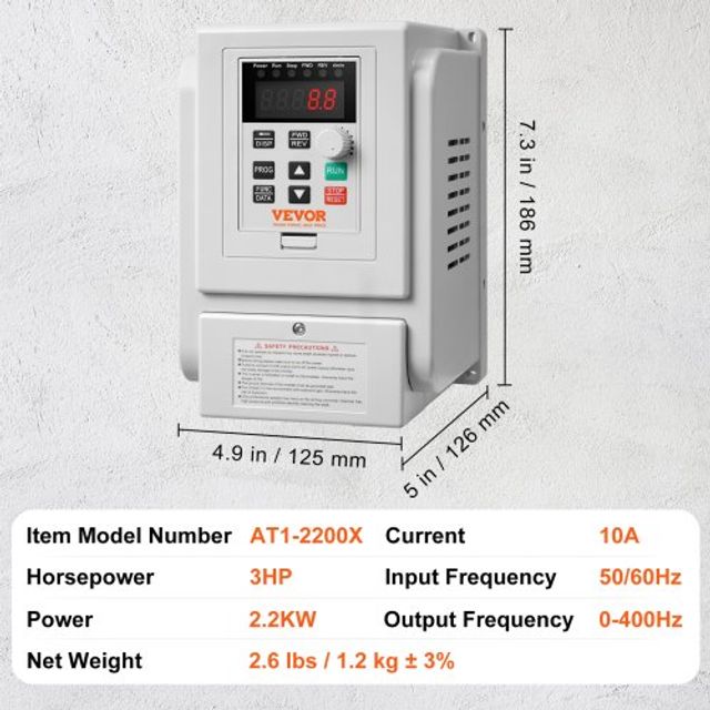 VEVOR VFD 2.2KW 10A 3HP Μετατροπέας Συχνότητας για Έλεγχο Ταχύτητας 3-Φασικού Κινητήρα  BPDSQ3HP0000FEVFCV7