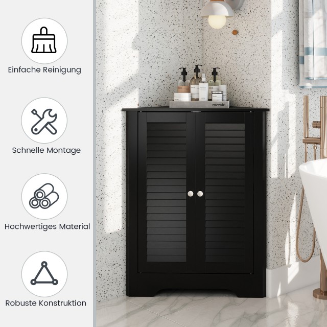 Costway Γωνιακή Ντουλάπα Μπάνιου με Πόρτα Καφασωτού και Ρυθμιζόμενο Ράφι, Εξοικονόμηση Χώρου, Μαύρη 81,5 x 63 x 32 εκ. HW63897DK
