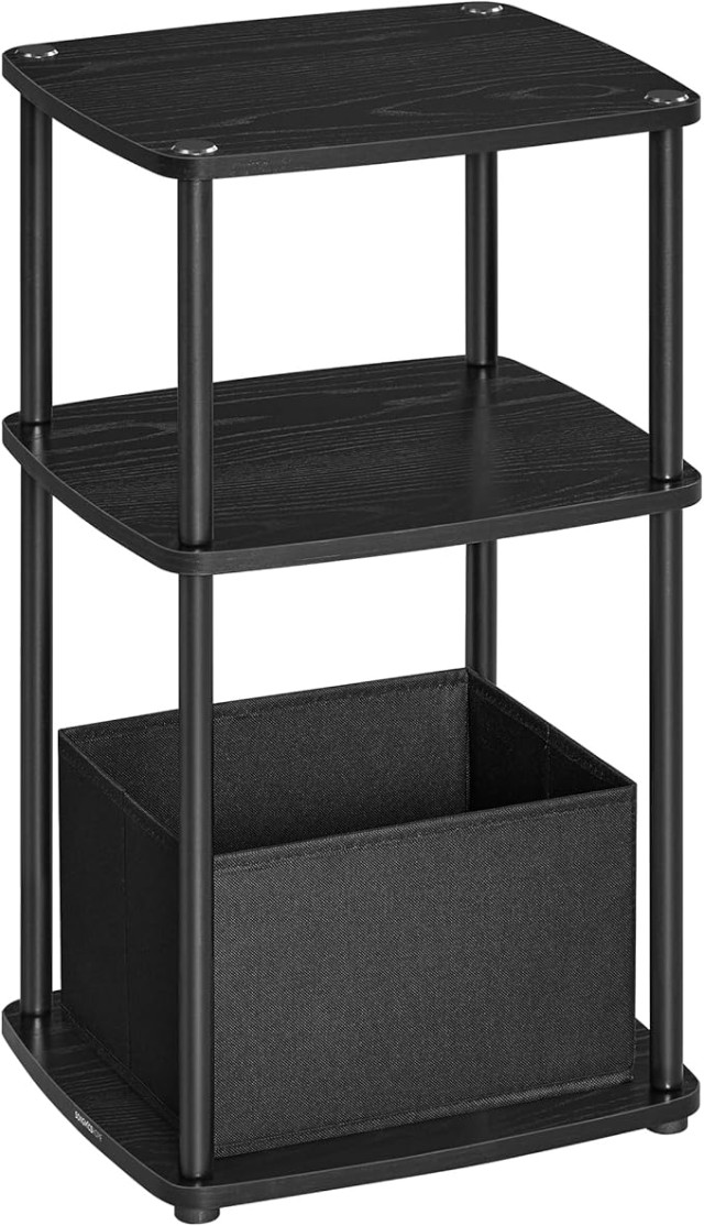 SONGMICS Μαύρο Κομοδίνο 34x30x58cm με 3 Ράφια και Υφασμάτινο Καλάθι LET286B01